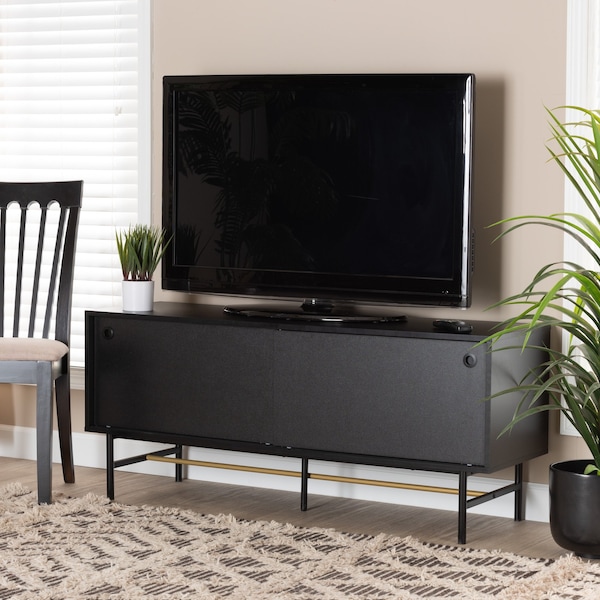 Baxton Studio Truett Modern Dark Brown Finished Wood and Two-Tone Black and Gold Metal TV Stand - 226-12494-ZORO