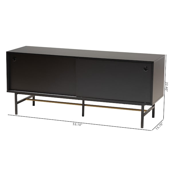 Baxton Studio Truett Modern Dark Brown Finished Wood and Two-Tone Black and Gold Metal TV Stand - 226-12494-ZORO
