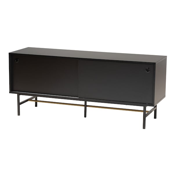 Baxton Studio Truett Modern Dark Brown Finished Wood and Two-Tone Black and Gold Metal TV Stand - 226-12494-ZORO