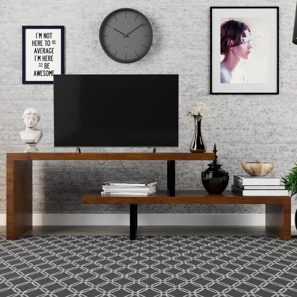 Leisuremod Orford TV Stand with MDF Shelves and Powder Coated Iron Legs, Walnut - ORS88NW