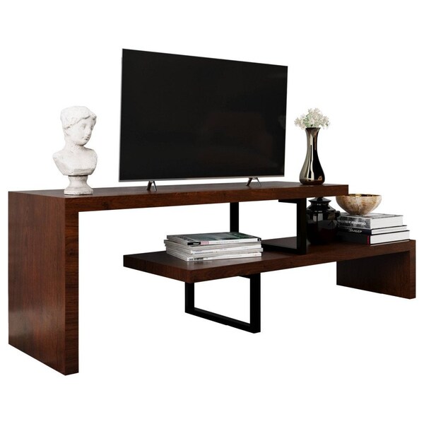 Leisuremod Orford TV Stand with MDF Shelves and Powder Coated Iron Legs, Walnut - ORS88NW