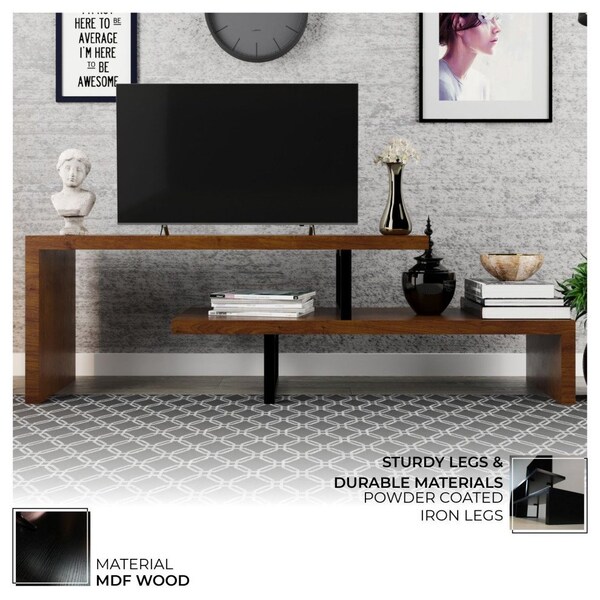 Leisuremod Orford TV Stand with MDF Shelves and Powder Coated Iron Legs, Walnut - ORS88NW