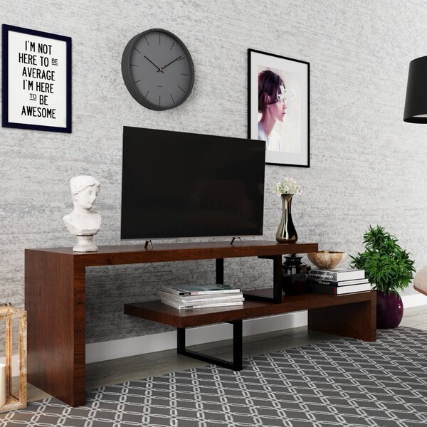 Leisuremod Orford TV Stand with MDF Shelves and Powder Coated Iron Legs, Walnut - ORS88NW