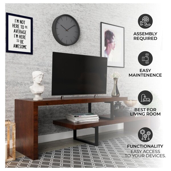 Leisuremod Orford TV Stand with MDF Shelves and Powder Coated Iron Legs, Walnut - ORS88NW