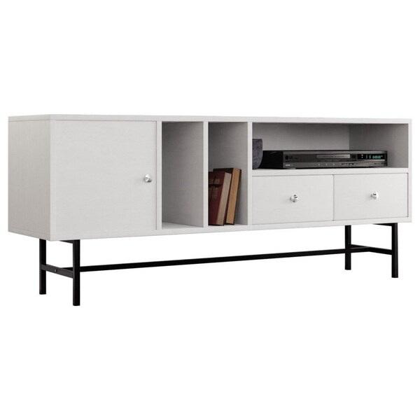 Leisuremod Rochester Rectangular TV Stand with Enclosed Storage and Powder Coated Iron Legs, White - RTS60W