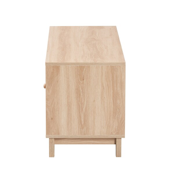 Baxton Studio Elsbeth Mid-Century Modern Light Brown Finished Wood and Natural Rattan 2-Door TV Stand - 226-12952-ZORO