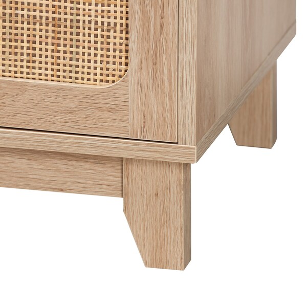 Baxton Studio Elsbeth Mid-Century Modern Light Brown Finished Wood and Natural Rattan 2-Door TV Stand - 226-12952-ZORO