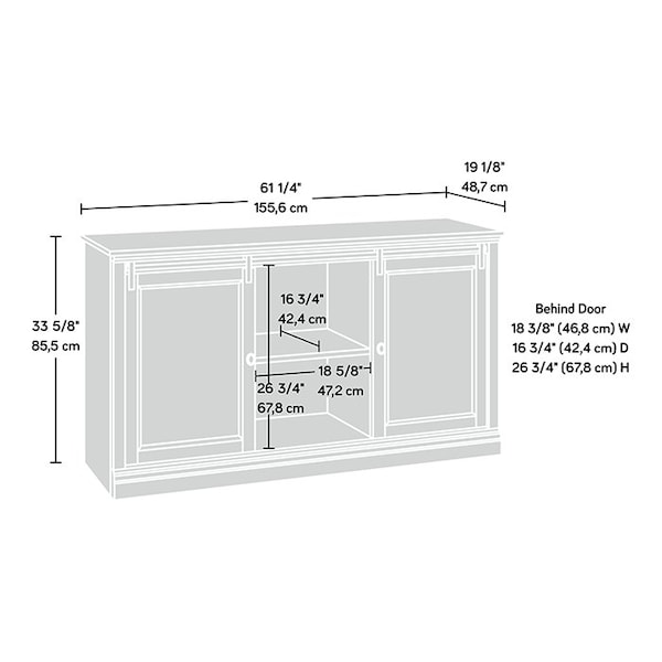 Sauder Barrister Lane 60 in. Slid Dr Ent Cred Wp , Holds up to a 60 in. TV weighing 70 lbs - 423674