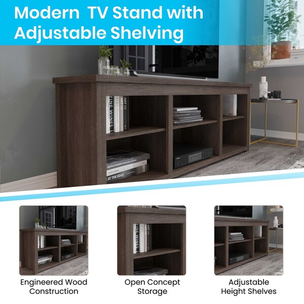 Flash Furniture 65" Espresso Finish 6 Cubby Open Storage TV Stand - GC-MBLK66-ESP-GG