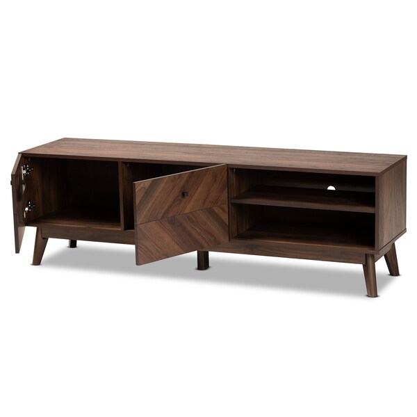 Baxton Studio Hartman Mid-Century Walnut Brown Finished Wood TV Stand - 193-12377-ZORO
