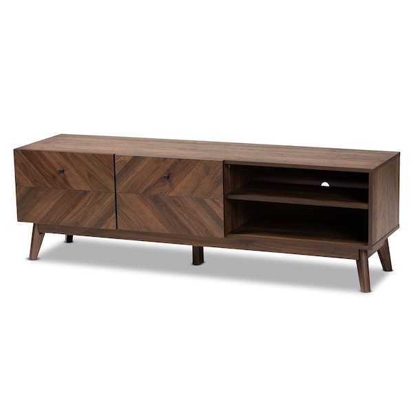 Baxton Studio Hartman Mid-Century Walnut Brown Finished Wood TV Stand - 193-12377-ZORO