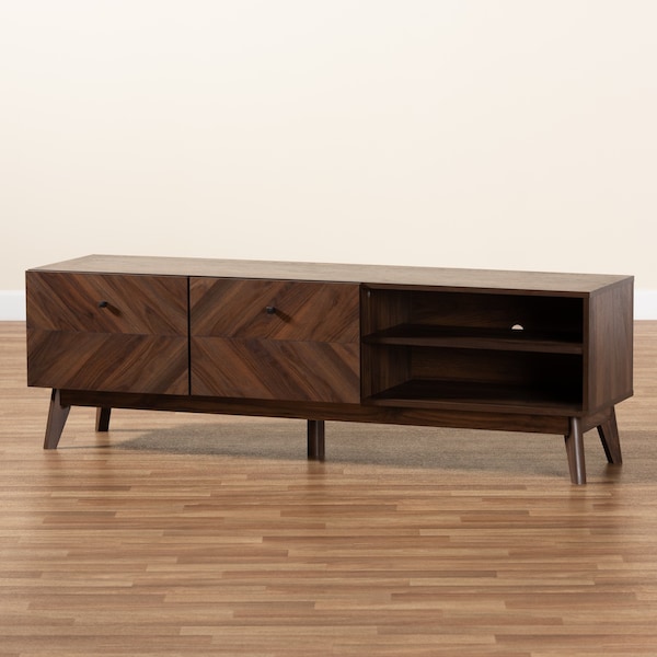 Baxton Studio Hartman Mid-Century Walnut Brown Finished Wood TV Stand - 193-12377-ZORO