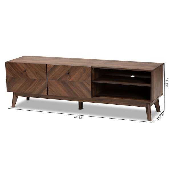 Baxton Studio Hartman Mid-Century Walnut Brown Finished Wood TV Stand - 193-12377-ZORO