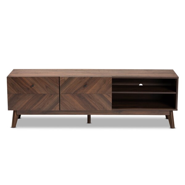 Baxton Studio Hartman Mid-Century Walnut Brown Finished Wood TV Stand - 193-12377-ZORO