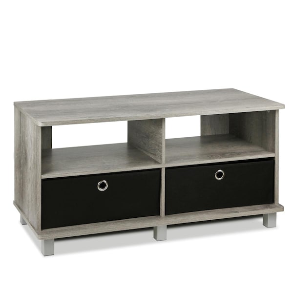 Furinno 11156GYW-BK Entertainment Center with 2 Bin Drawers, French Oak Grey - 11156GYW/BK