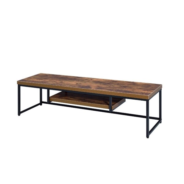 Acme Wooden TV Stand with Underneath Shelf in Weathered Oak and Black - ER-051OAK