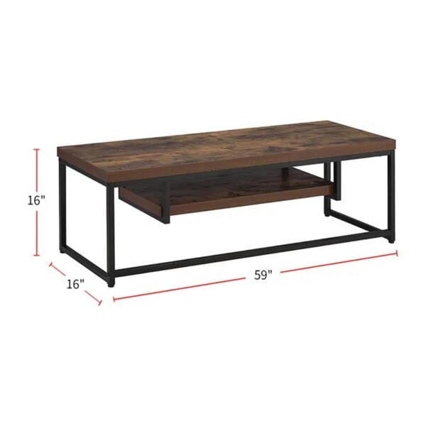 Acme Wooden TV Stand with Underneath Shelf in Weathered Oak and Black - ER-051OAK