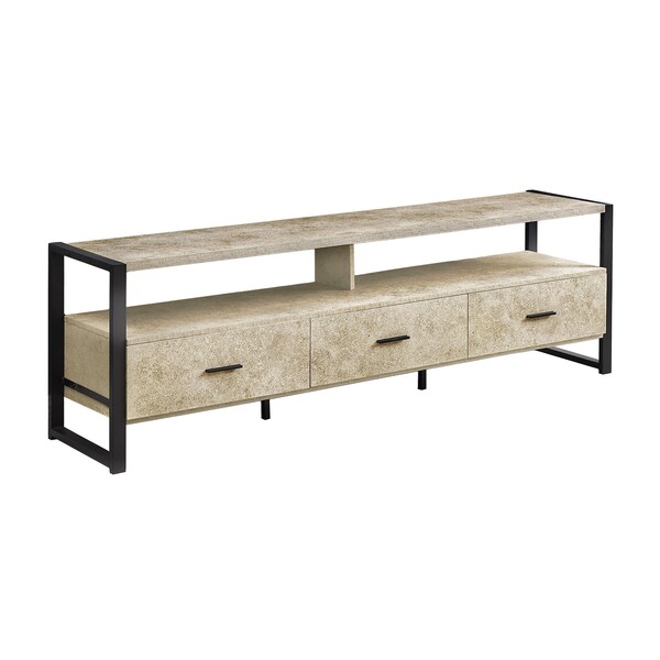 Monarch Specialties TV Stand, 72'', Media Entertainment Center, Cream Stone Laminate, Black Metal, Contemporary - I 2846