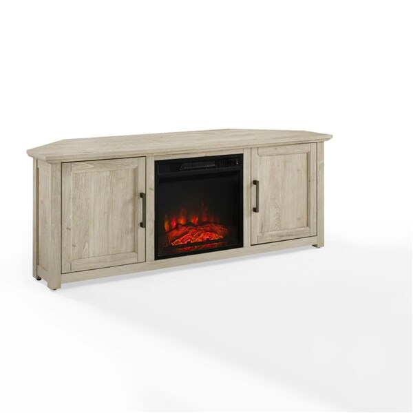 Plugit Camden Corner TV Stand with Fireplace, Frosted Oak - 22 x 58 x 20 in. - PL3049081