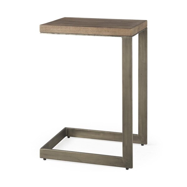 Homeroots 26 x 18 x 14 in. Modern Light Brown Wash & Nickel C Shape TV Table - 393188