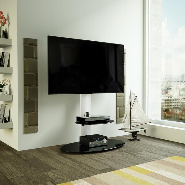 Seatsolutions Combi Lugano Oval Pedestal TV Stand - Silver Effect & Black Glass - SE2769982