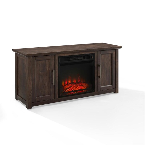 Plugit 48 in. Camden Low Profile TV Stand with Fireplace, Dark Walnut - PL3046416