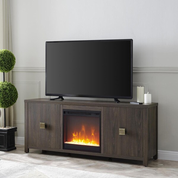 Henn & Hart 58 in. Juniper TV Stand with Crystal Fireplace Insert, Alder Brown - TV1293