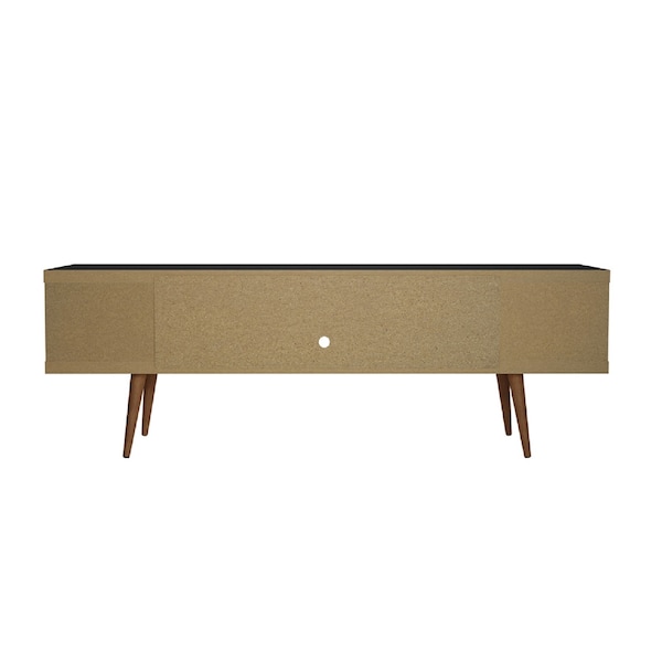 Manhattan Comfort Utopia 70.47" TV Stand with Splayed Wooden Legs and 4 Shelves in Black - 19753