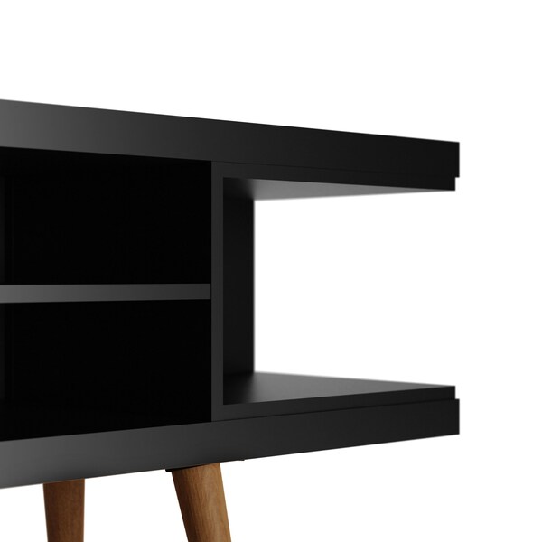 Manhattan Comfort Utopia 70.47" TV Stand with Splayed Wooden Legs and 4 Shelves in Black - 19753