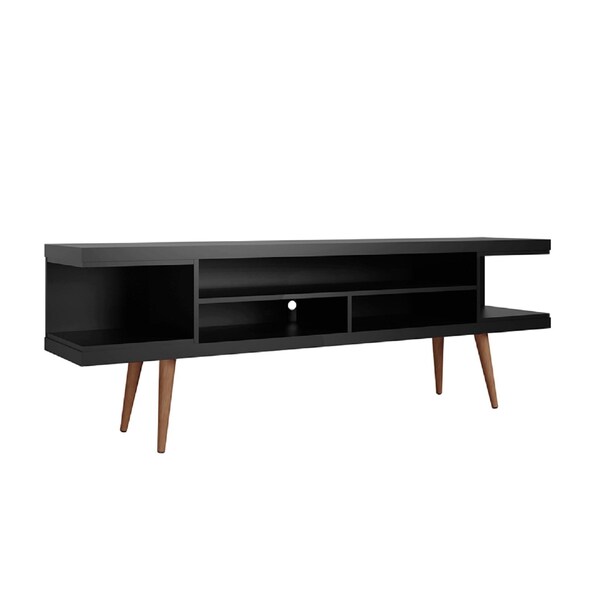 Manhattan Comfort Utopia 70.47" TV Stand with Splayed Wooden Legs and 4 Shelves in Black - 19753