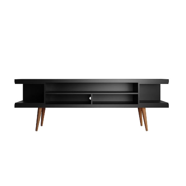 Manhattan Comfort Utopia 70.47" TV Stand with Splayed Wooden Legs and 4 Shelves in Black - 19753