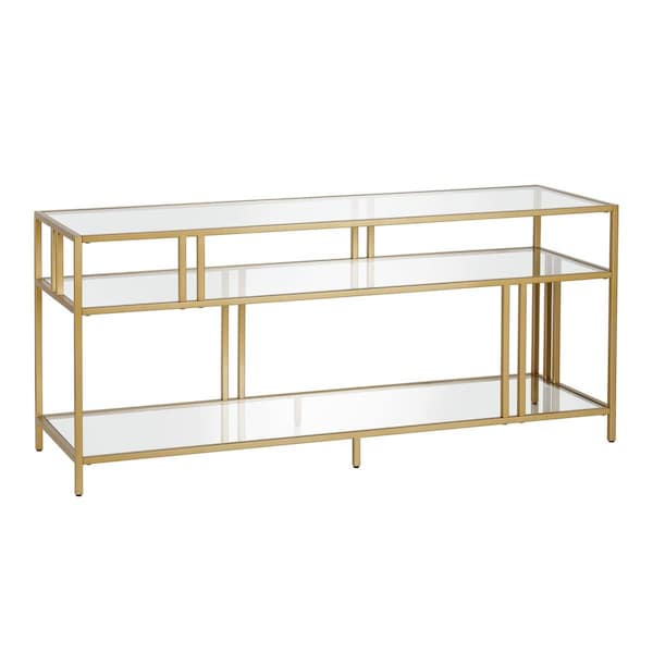 Hudson & Canal Henn  Hart  Cortland Brass TV Stand with Glass Shelves - 24 x 55 x 16 in. - TV0488