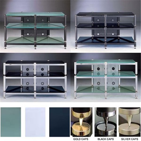 Vti Mfg 5 Silver Capspike Silver Poles3 Black Glass Shelves Stand - BLG503SSB