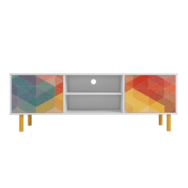 Manhattan Comfort Retro 57.87 TV Stand in White and Multi Color Red, Yellow, Blue - TV-315AMC132