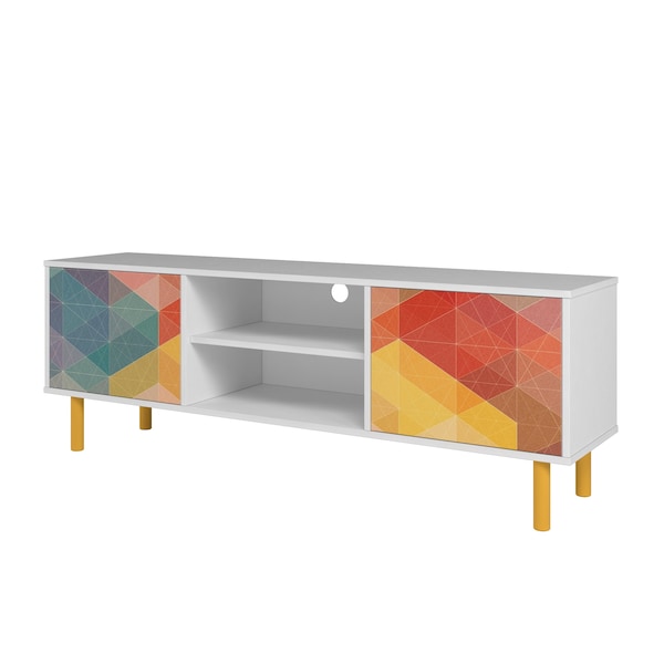 Manhattan Comfort Retro 57.87 TV Stand in White and Multi Color Red, Yellow, Blue - TV-315AMC132