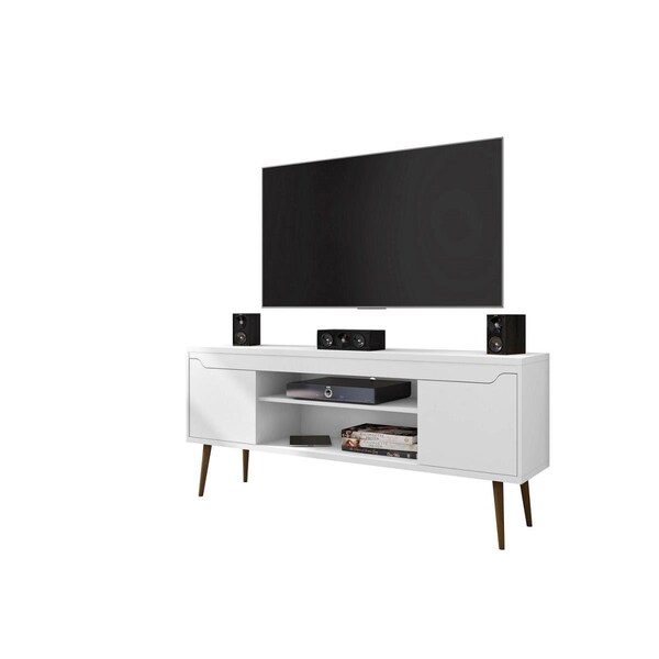 Designed To Furnish Bradley TV Stand White, 2 Media Shelves & 2 Storage Shelves in White, 26.57 x 62.99 x 14.17 in. - DE2616429