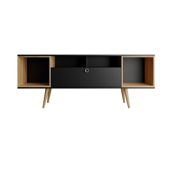 Designed To Furnish Theodore TV Stand with 6 Shelves in Black & Cinnamon, 24.65 x 62.99 x 15.11 in. - DE2616407
