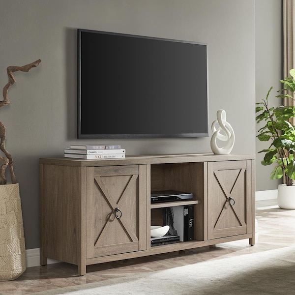 Hudson&Canal 65 in. Granger Rectangular TV Stand for TVs up to in Antiqued Gray Oak - TV1371