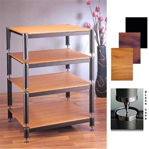 Vti Mfg 4 Black Capspike Black Poles 4 Black Shelves AV Stand - VT599008