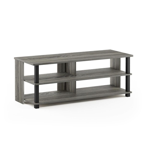 Furinno 17077GYW-BK Sully 3-Tier TV Stand for TV up to 50 French Oak Grey & Black - 17077GYW/BK
