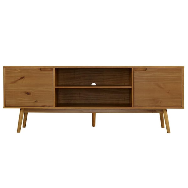 Walker Edison Furniture Walker Edison  70 in. Adair Modern 2 Door Solid Wood TV Stand, Caramel - W70ADR2DCA