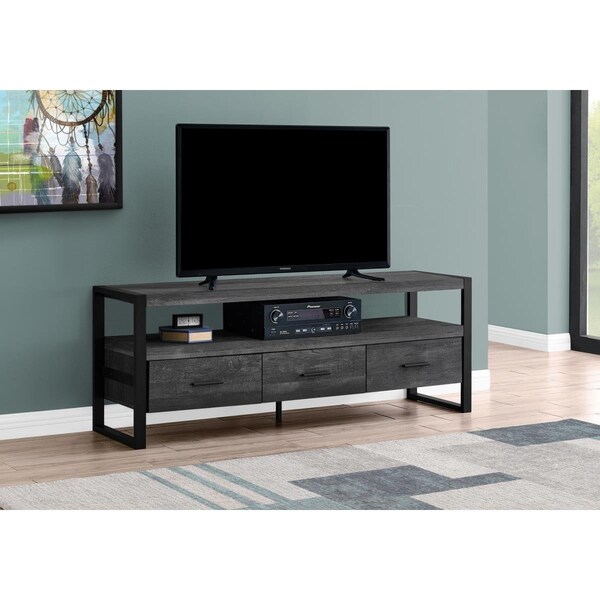 Daphnes Dinnette 60 in. Black Reclaimed Wood Look TV Stand with 3 Drawers - DA3593408