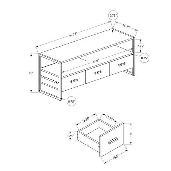 Monarch Specialties Tv Stand, 48 Inch, Console, Storage Drawers, Living Room, Bedroom, Laminate, White - I 2615