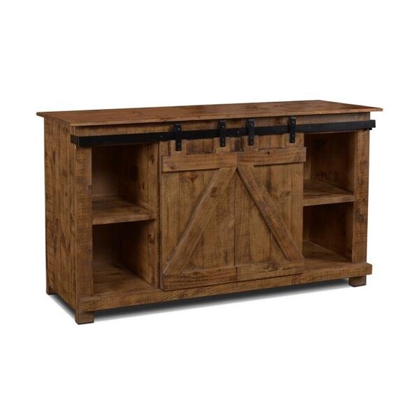 Sunset Trading Sunset Trading HH-2975-060 Stowe Barn Door Console - Media Cabinet & TV Stand  Rustic Brown Solid Wood - HH-2975-060