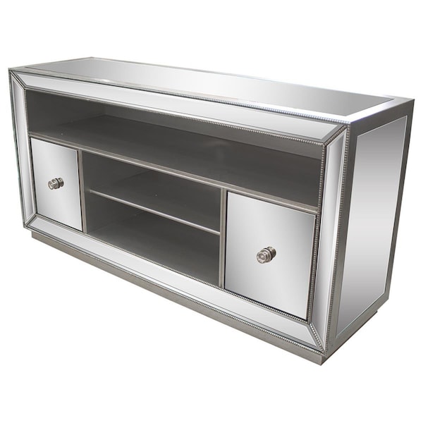 Best Master Furniture Jameson Mirrored TV Stand, Silver - T1803 TV STAND