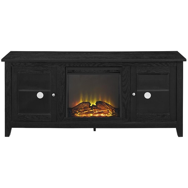 Walker Edison Furniture 58 In. Wood Fireplace Media Tv Stand Console - Black - W58FP4DWBL