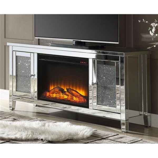 Acme Furniture Industry Inc ACME Furniture 91770 Noralie Mirrored TV Stand with LED Fireplace - 91770