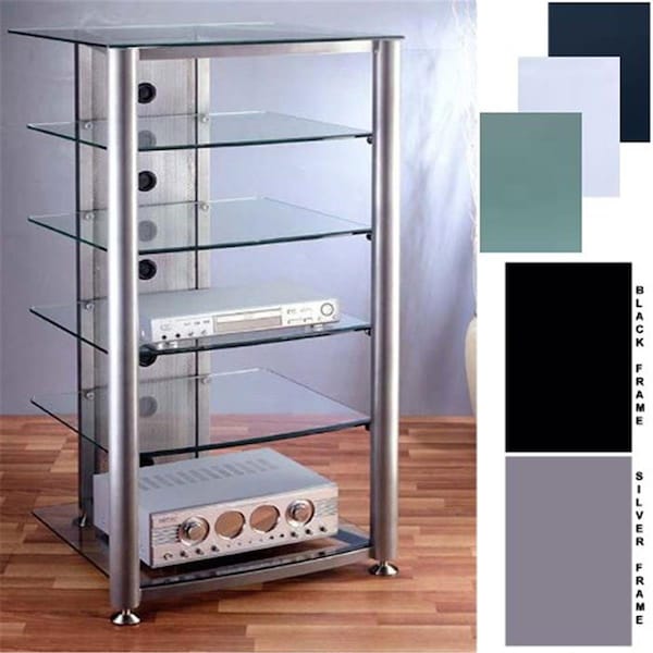 Vti Mfg 4 Black Poles 6 Clear Glass Shelves AV Stand - VT599036