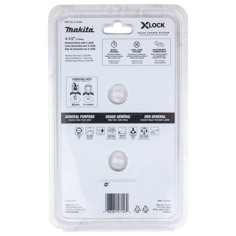 Makita X-LOCK 4-1/2 pulgadas. Hoja de diamante segmentada para corte de albañilería (paquete de 2) - E-07200