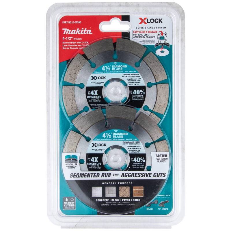 Makita X-LOCK 4-1/2 pulgadas. Hoja de diamante segmentada para corte de albañilería (paquete de 2) - E-07200